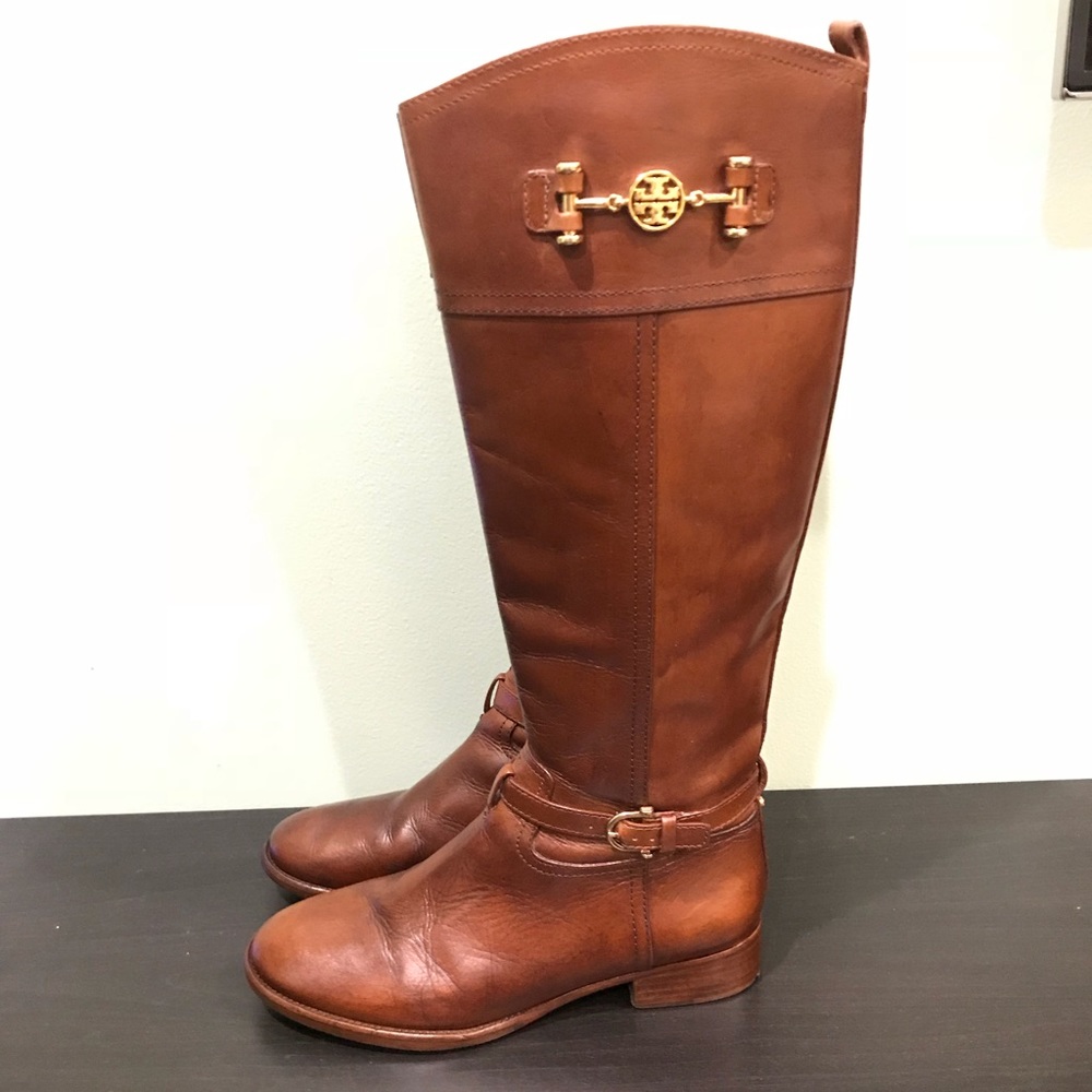 Tory Burch “Nadine” Brown Leather Riding Boots